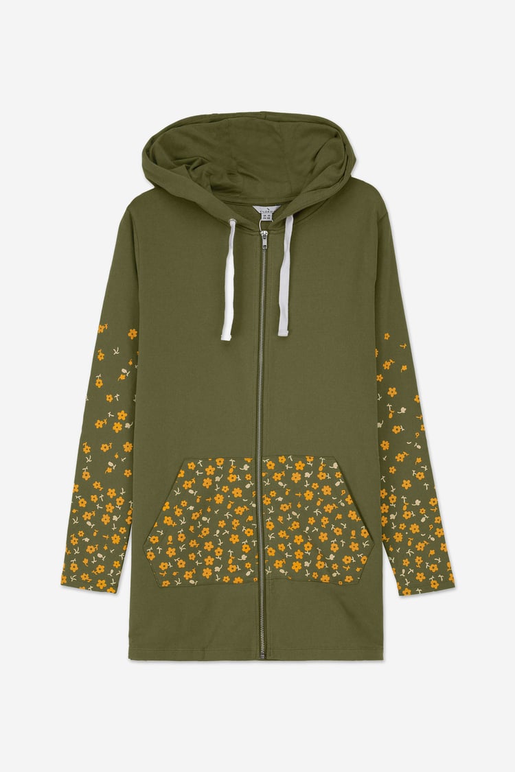 Women Longline Zip Front Hoodie
