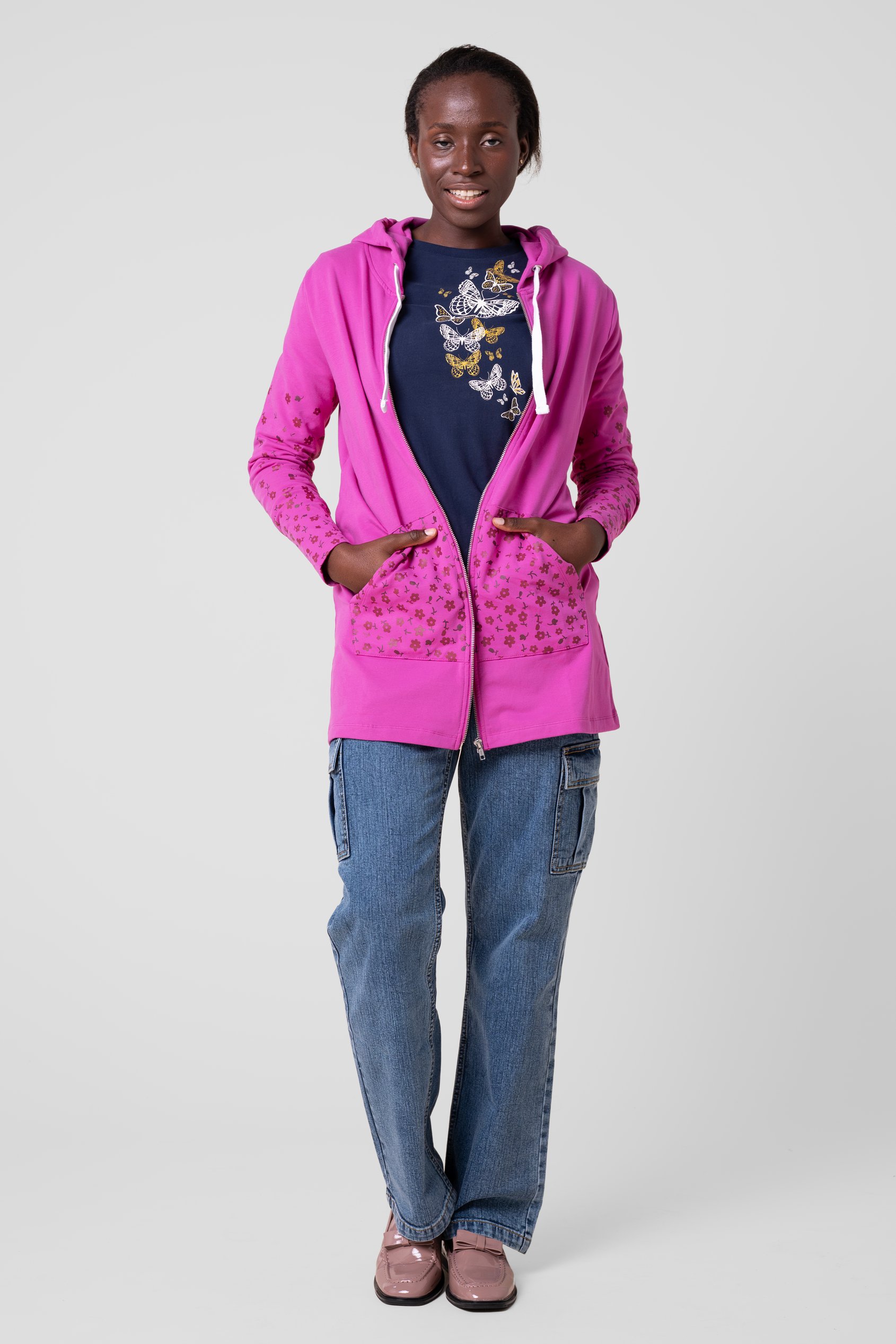 Women Longline Zip Front Hoodie