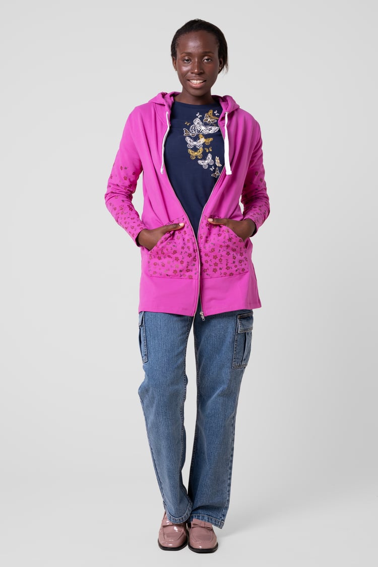 Women Longline Zip Front Hoodie