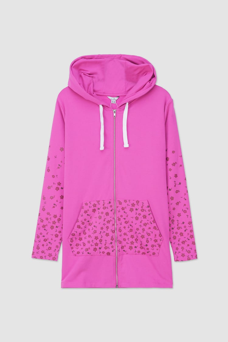 Women Longline Zip Front Hoodie