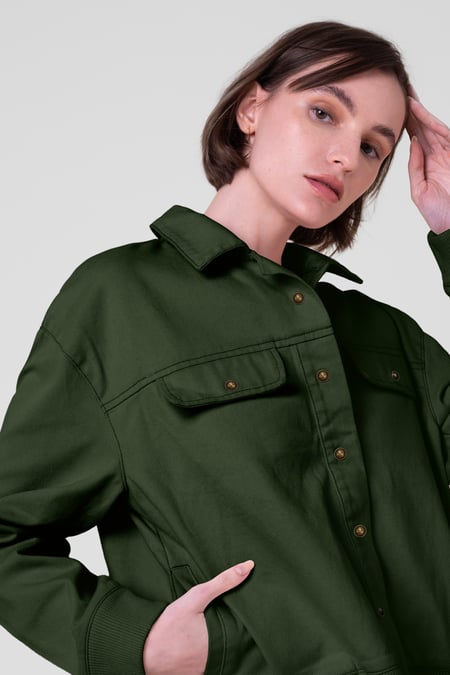 Womens Green Flap Pocket Button Detail Jacket