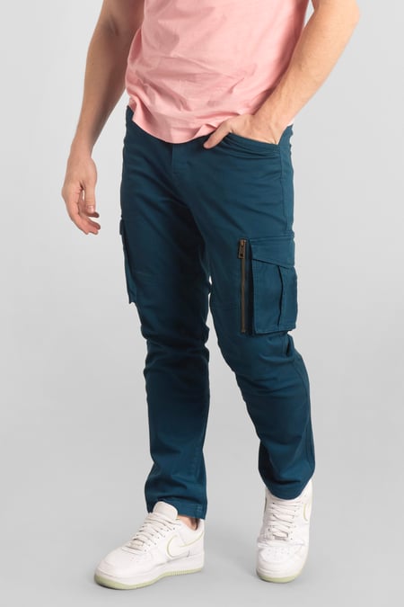 Mens Blue Zip Details Cargo Trouser