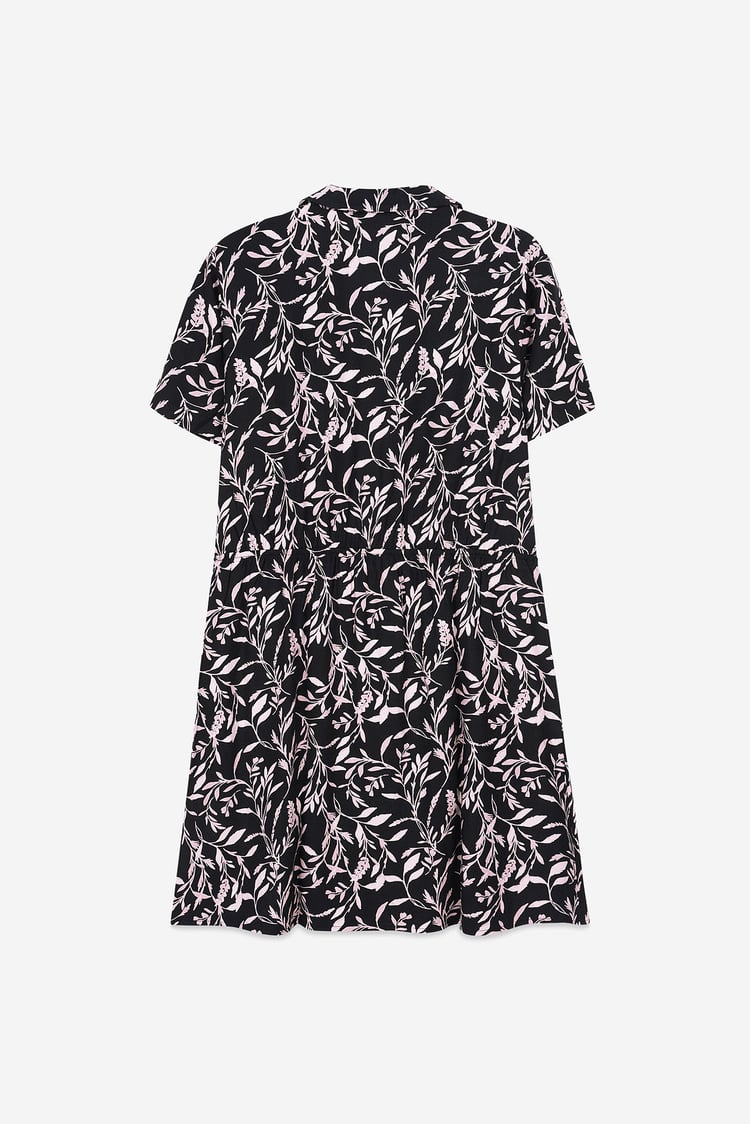 Womens Leaf Print Dress With Collar