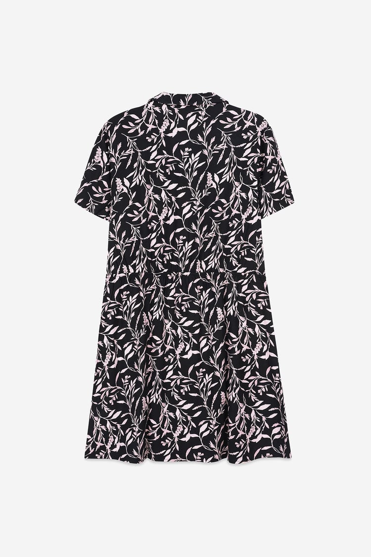 Womens Leaf Print Dress With Collar
