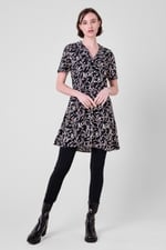 Womens Leaf Print Dress With Collar