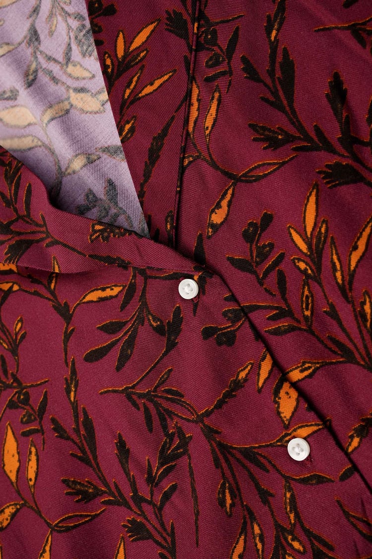 Womens Leaf Print Dress With Collar