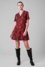 Womens Leaf Print Dress With Collar