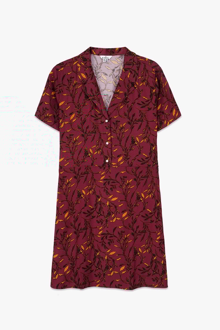 Womens Leaf Print Dress With Collar
