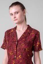 Womens Leaf Print Dress With Collar