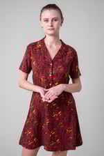 Womens Leaf Print Dress With Collar