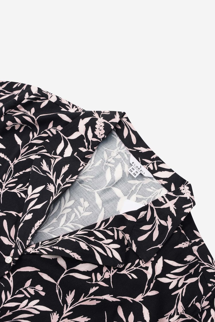 Womens Leaf Print Dress With Collar