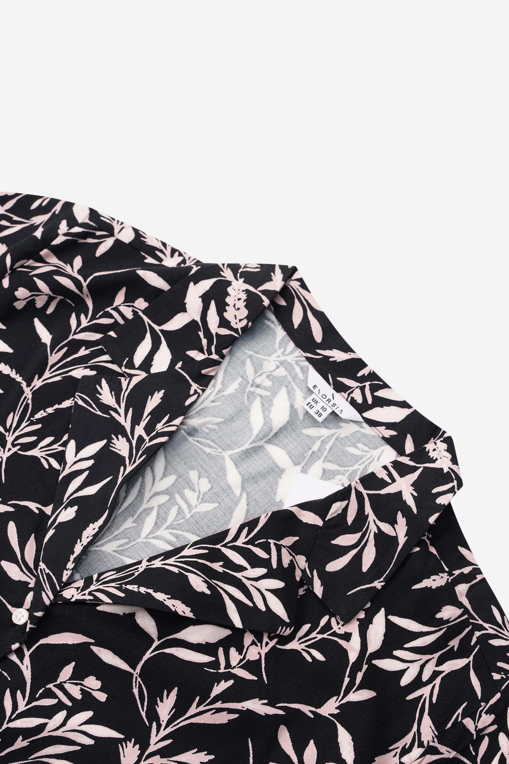 Womens Leaf Print Dress With Collar