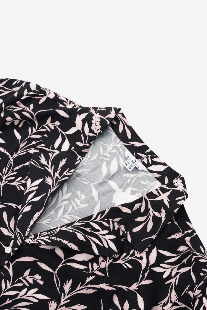 Womens Leaf Print Dress With Collar