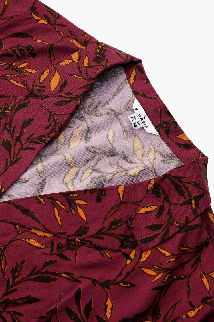 Womens Leaf Print Dress With Collar