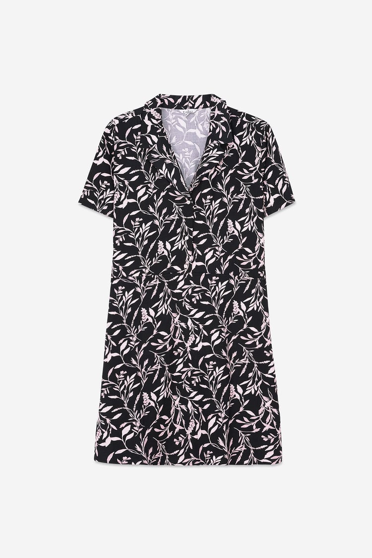 Womens Leaf Print Dress With Collar