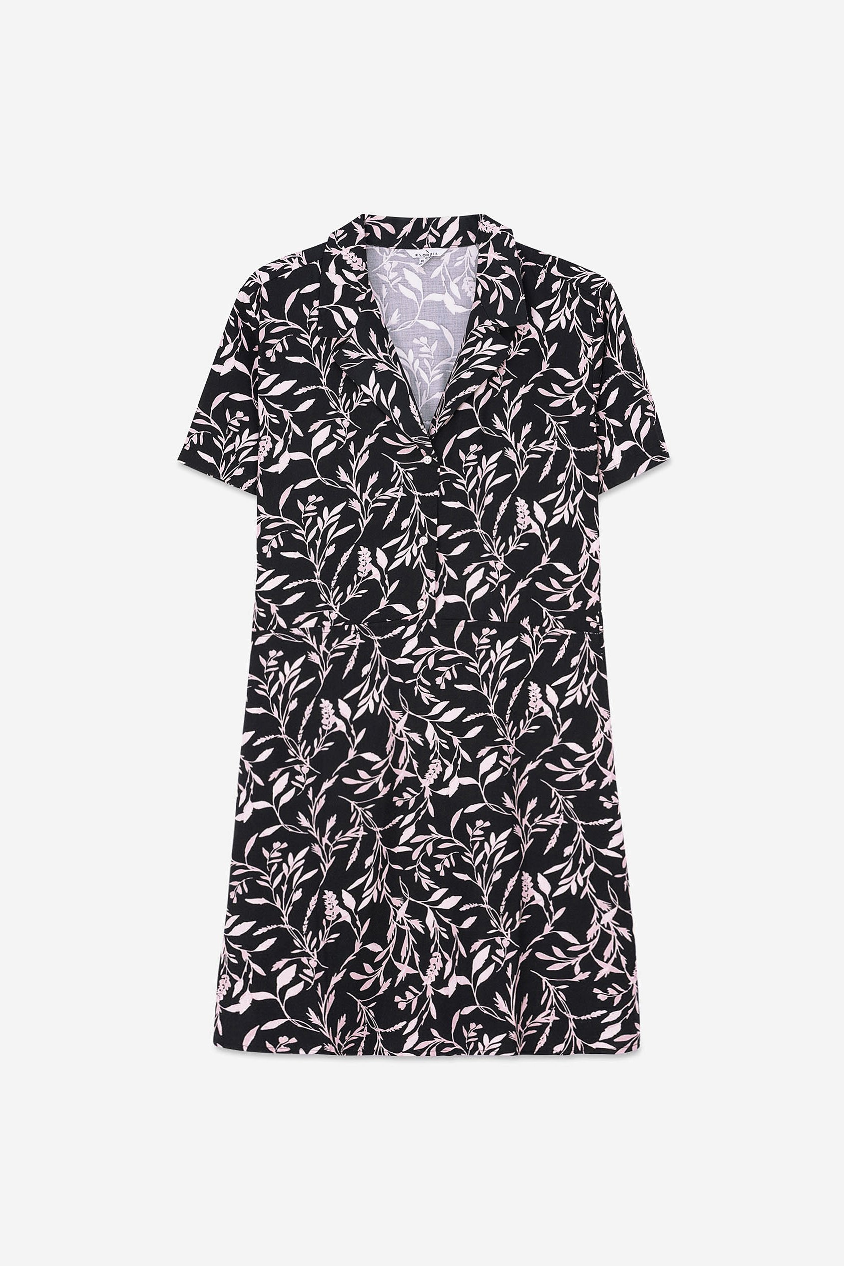 Womens Leaf Print Dress With Collar