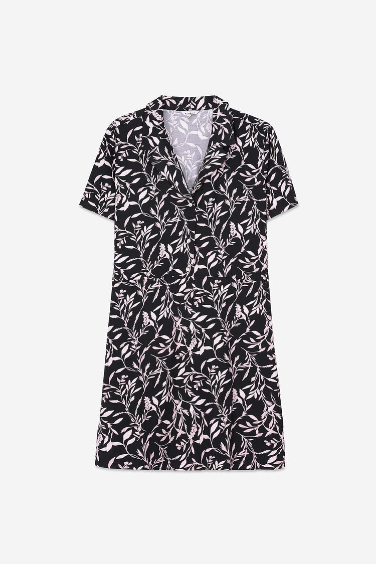 Womens Leaf Print Dress With Collar