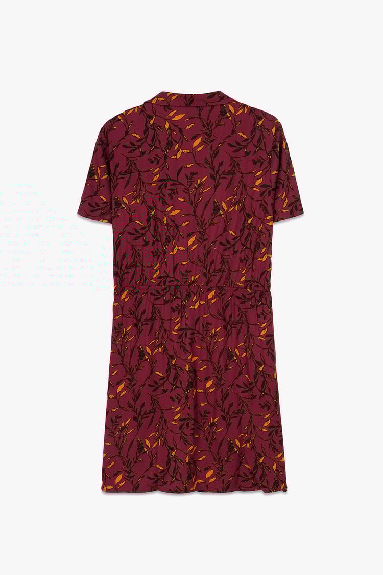 Womens Leaf Print Dress With Collar