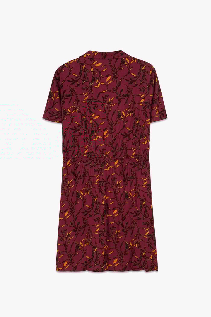 Womens Leaf Print Dress With Collar