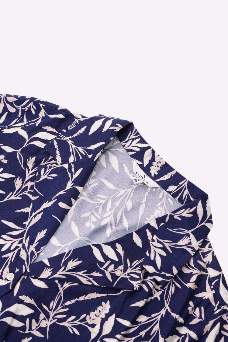 Womens Leaf Print Dress With Collar