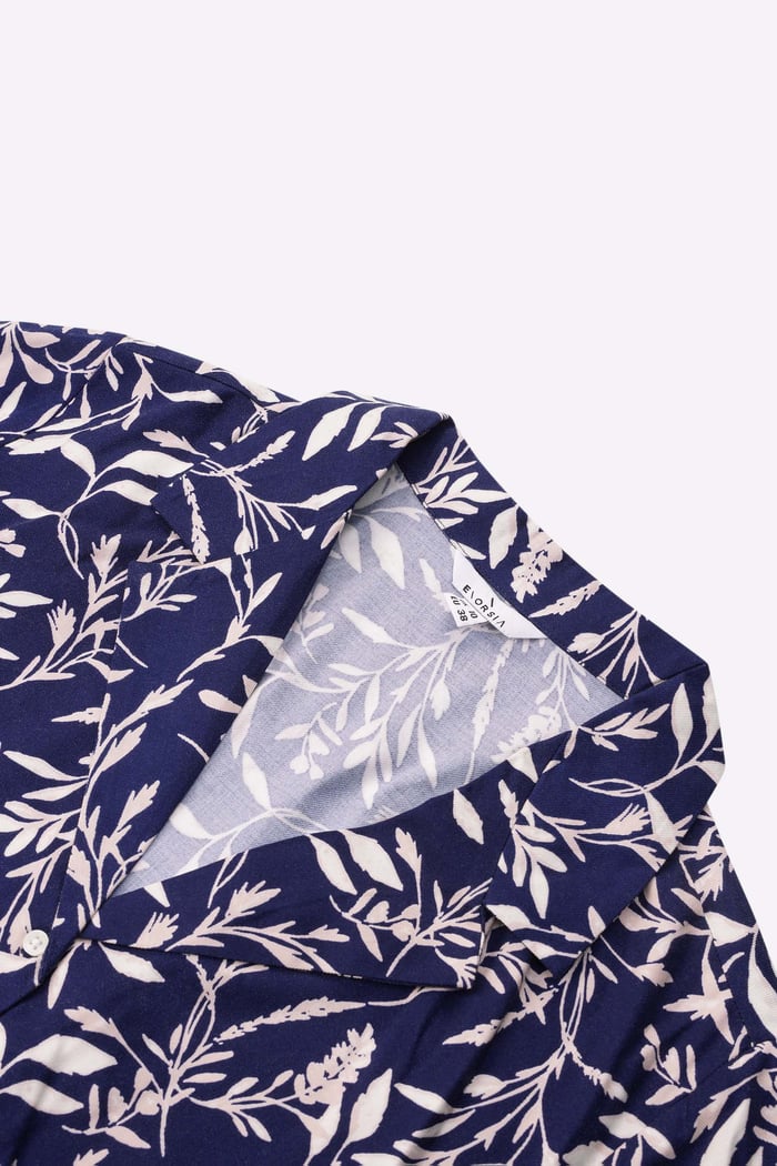 Womens Leaf Print Dress With Collar