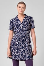 Womens Leaf Print Dress With Collar