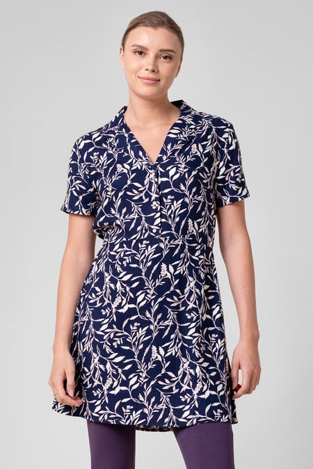 Womens Black Leaf Print Dress With Collar