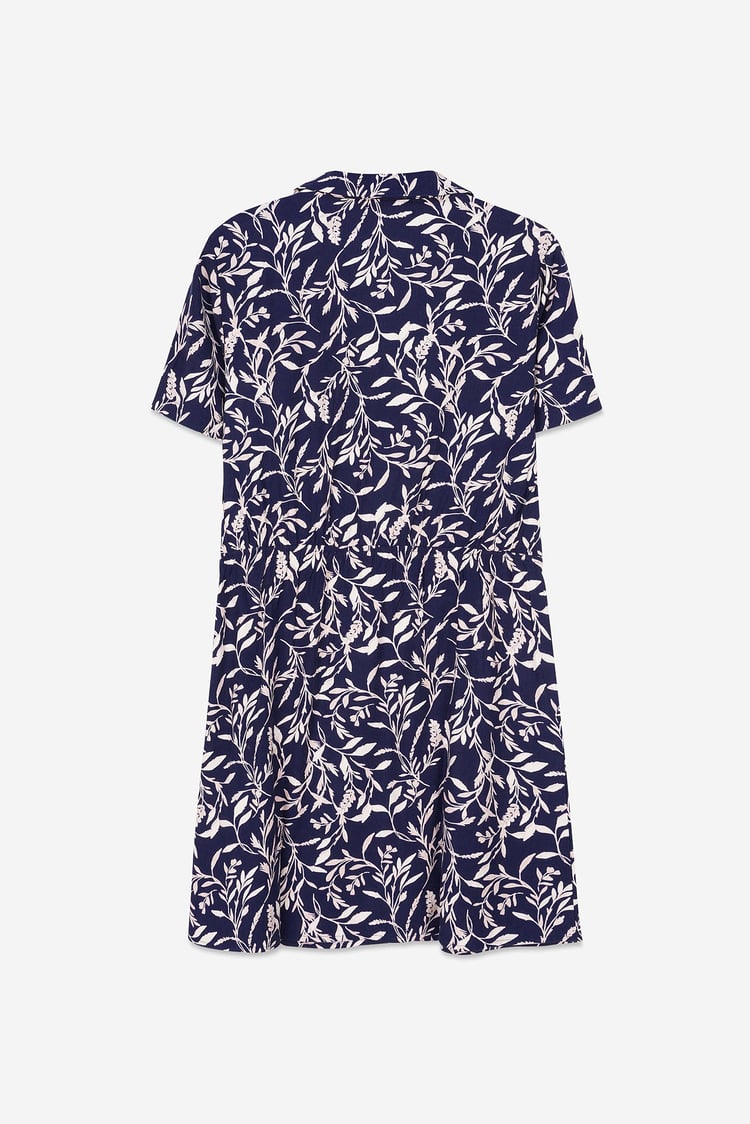Womens Leaf Print Dress With Collar