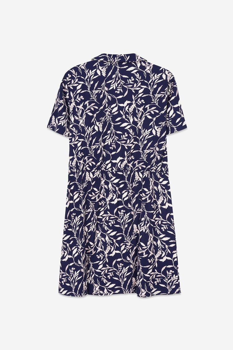 Womens Leaf Print Dress With Collar