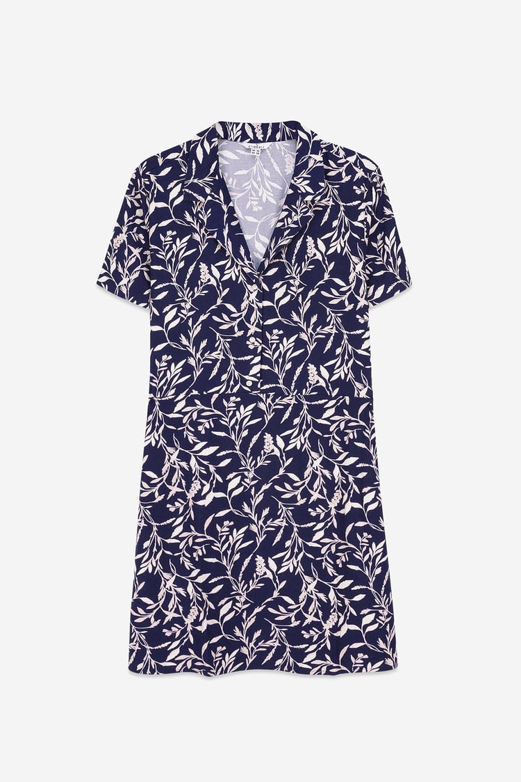 Womens Leaf Print Dress With Collar