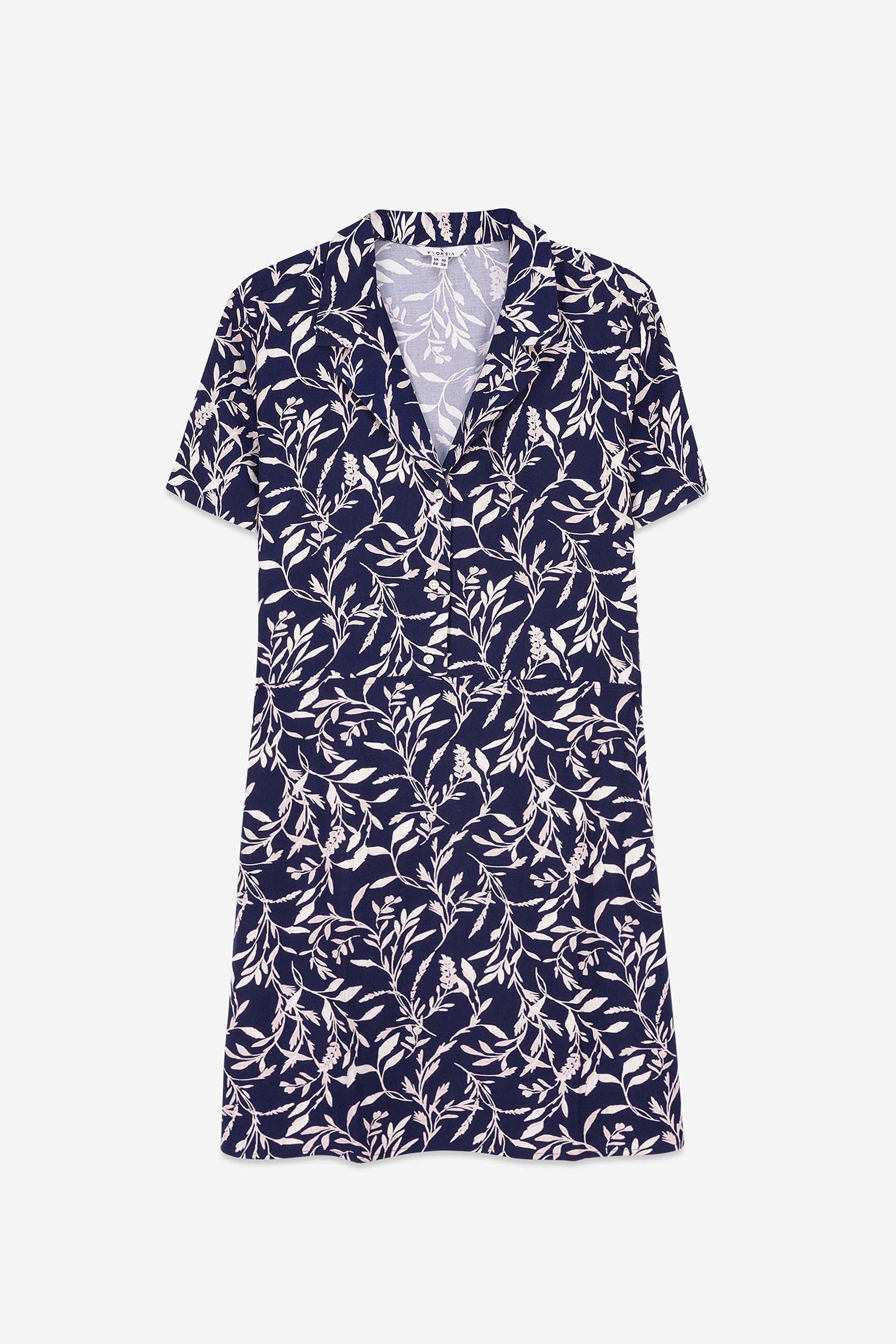 Womens Leaf Print Dress With Collar