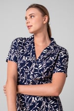 Womens Leaf Print Dress With Collar