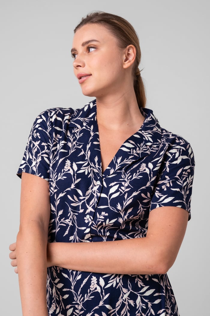 Womens Leaf Print Dress With Collar