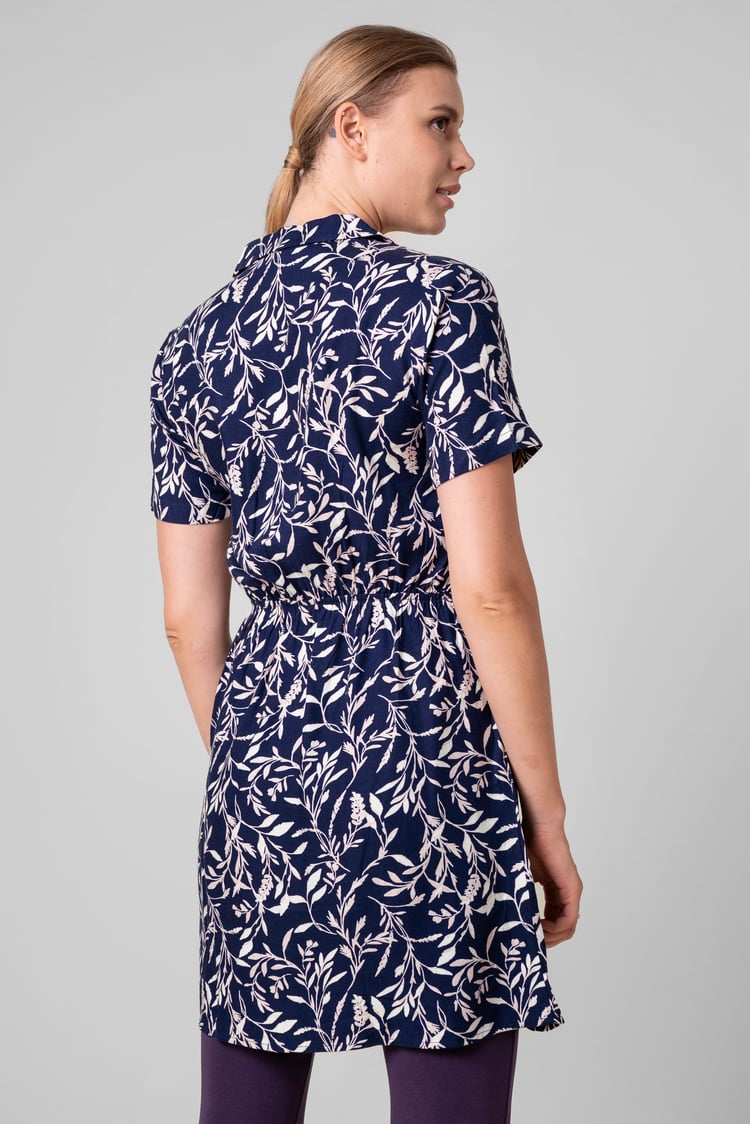 Womens Leaf Print Dress With Collar