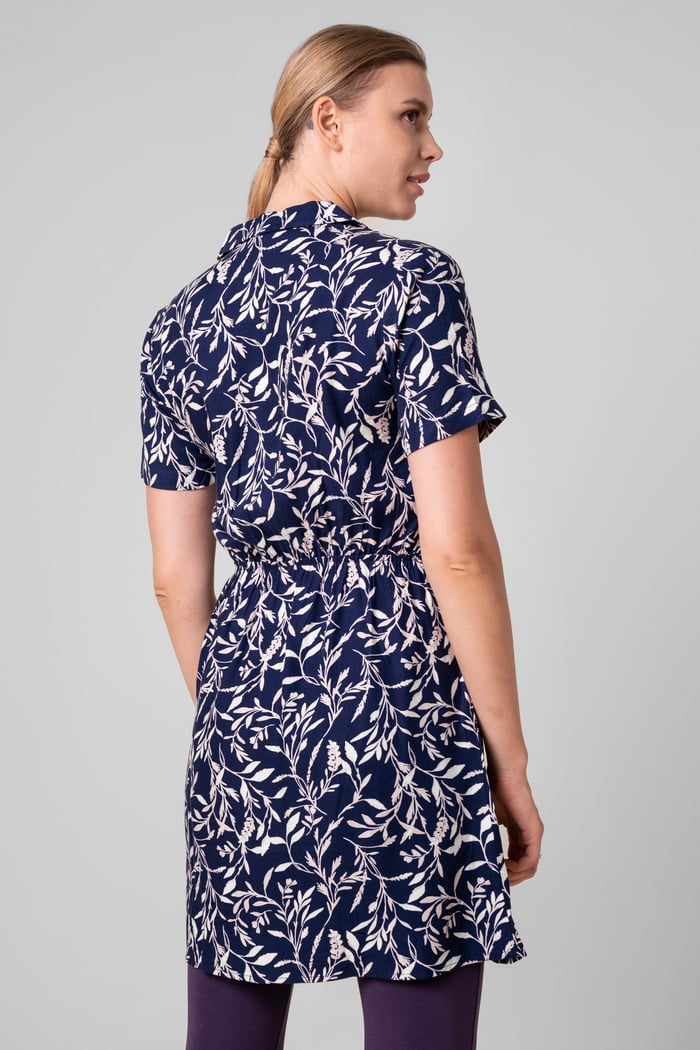 Womens Leaf Print Dress With Collar