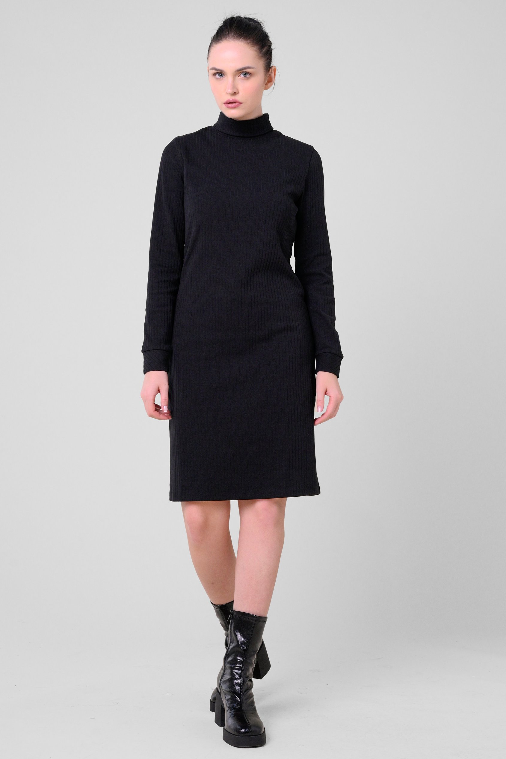 Ribbed Roll Neck Long Sleeve Mini Dress