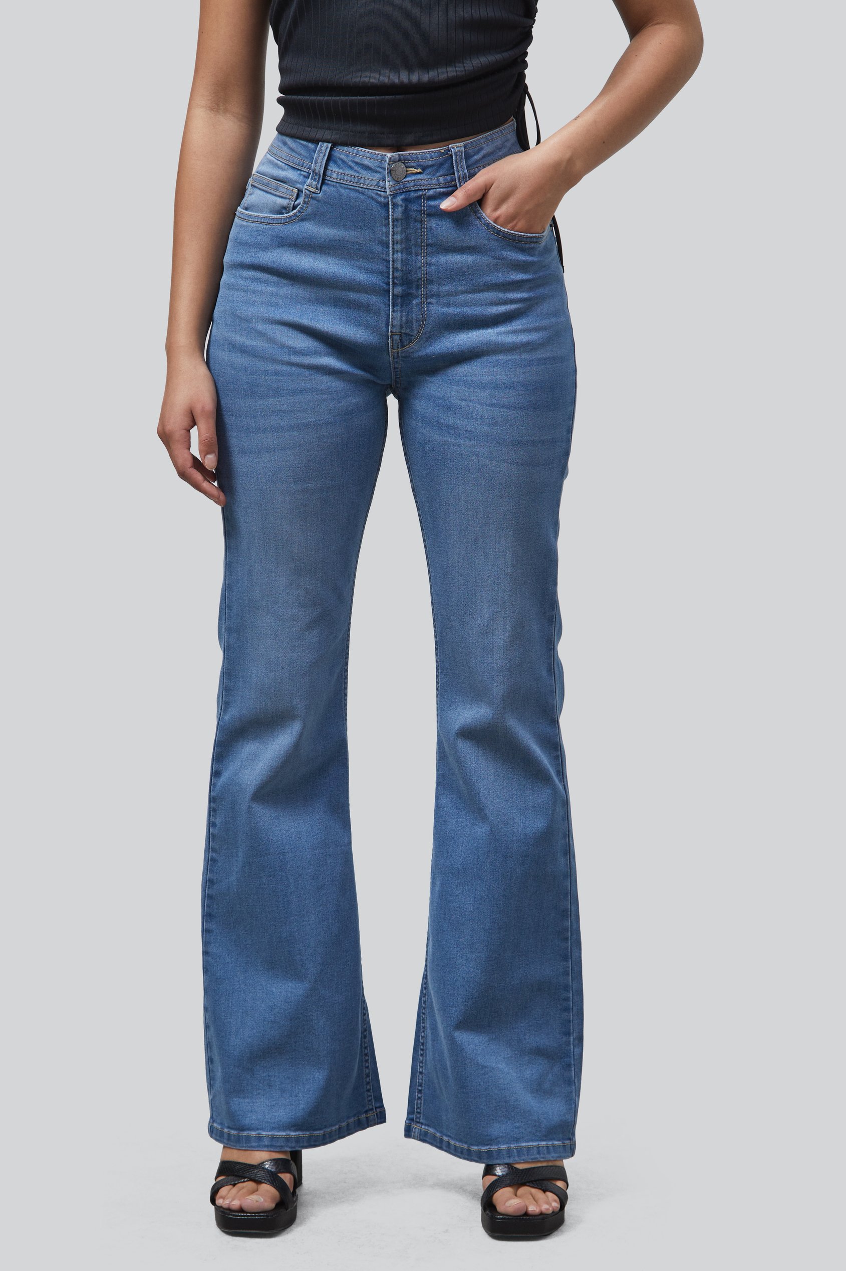 Mid Waist Flare Jeans
