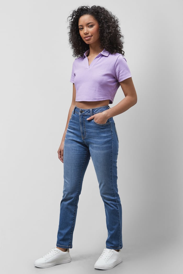 High Waist Girlfriend Fit Leg Jeans