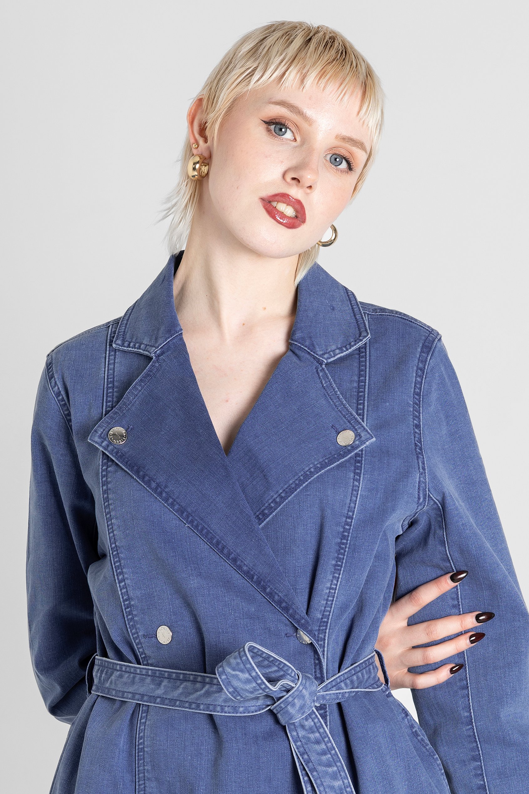 Blue Denim Belted Trench Coat