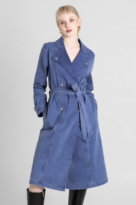 Blue Denim Belted Trench Coat