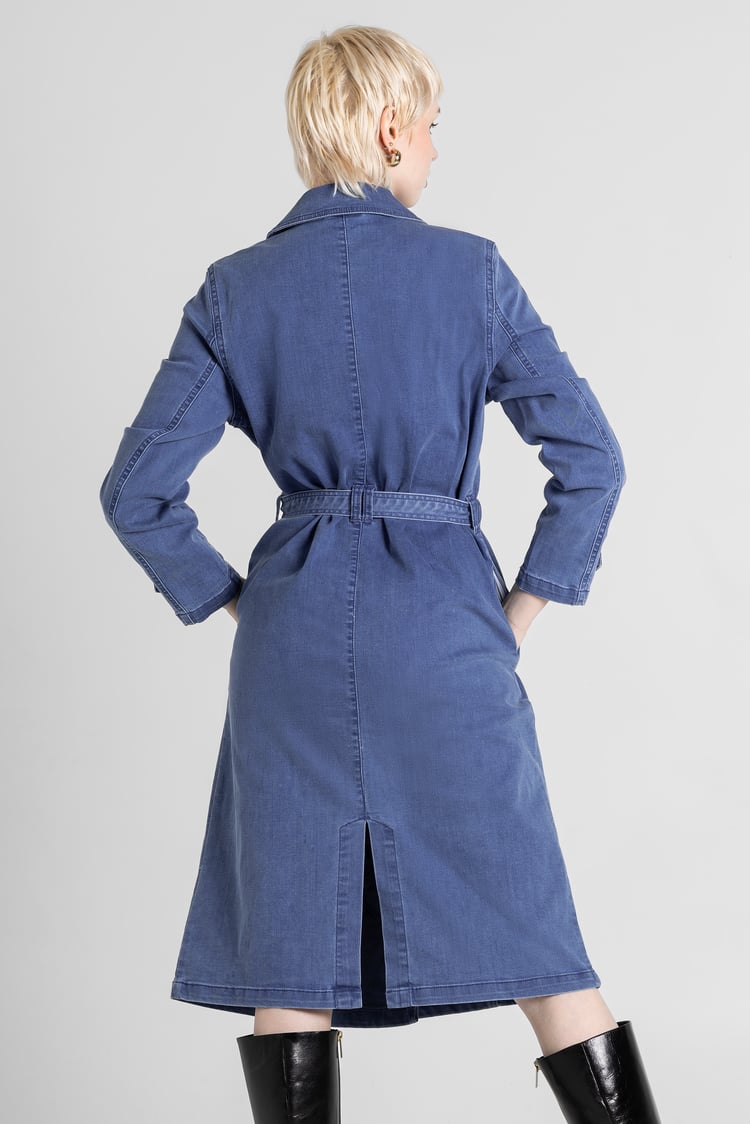 Blue Denim Belted Trench Coat