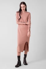 Ruched Button Decor Long Sleeve Tunic Dress