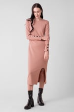 Ruched Button Decor Long Sleeve Tunic Dress
