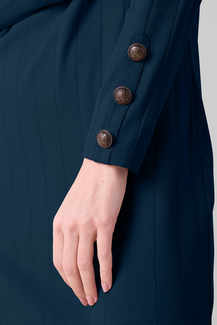 Ruched Button Decor Long Sleeve Tunic Dress