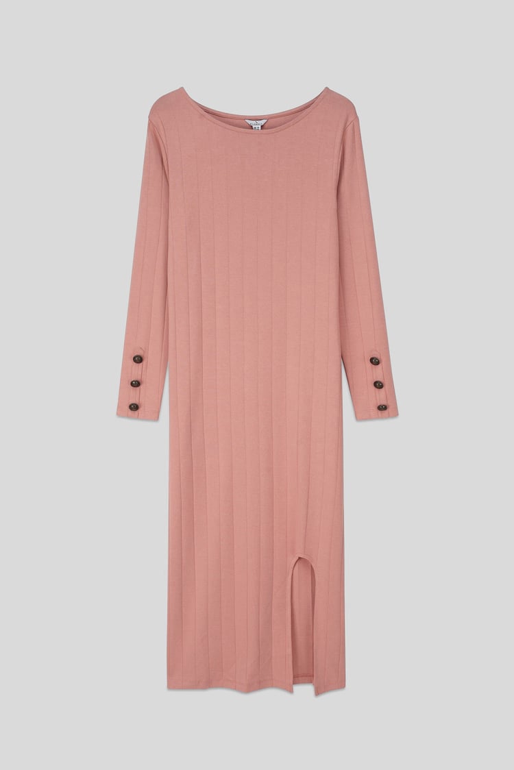 Ruched Button Decor Long Sleeve Tunic Dress