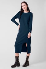 Ruched Button Decor Long Sleeve Tunic Dress