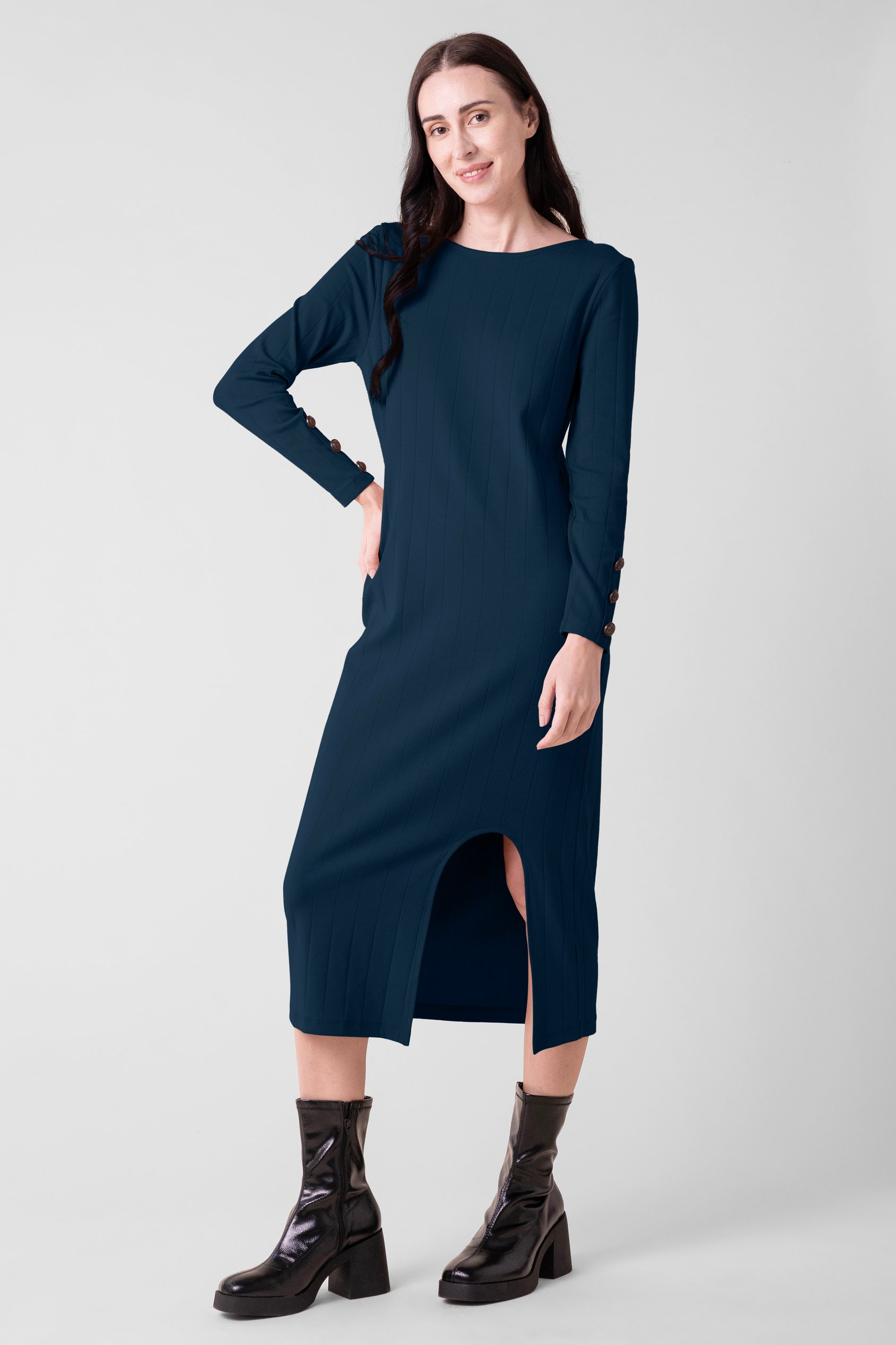 Ruched Button Decor Long Sleeve Tunic Dress