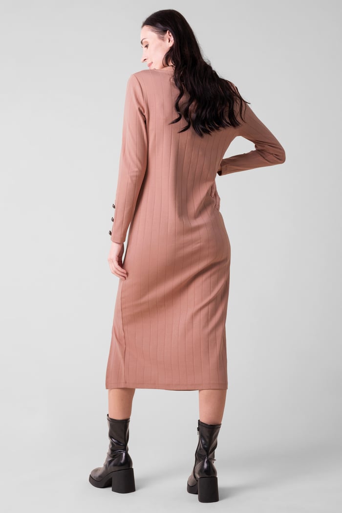 Ruched Button Decor Long Sleeve Tunic Dress