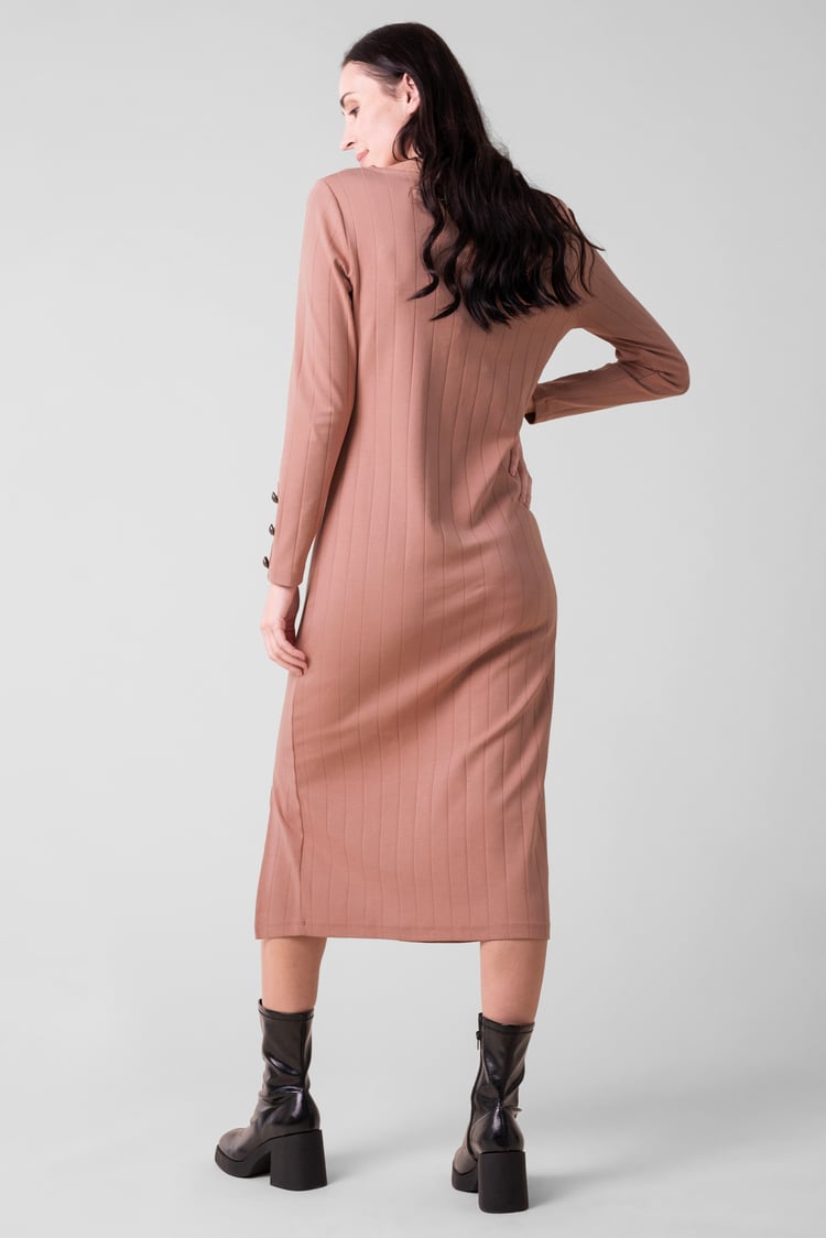 Ruched Button Decor Long Sleeve Tunic Dress