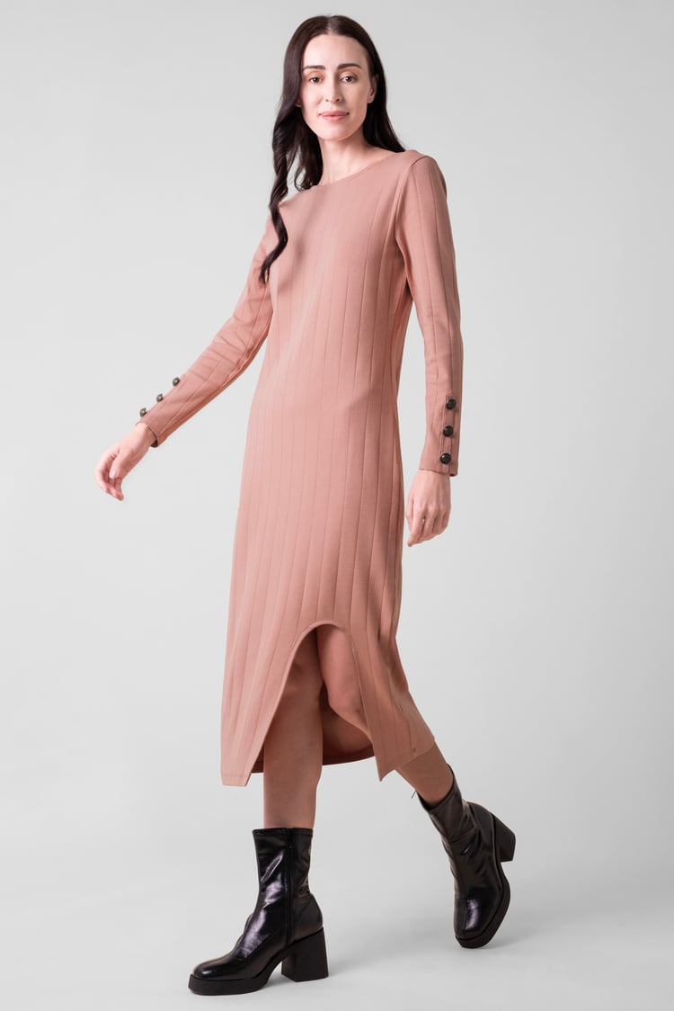 Ruched Button Decor Long Sleeve Tunic Dress